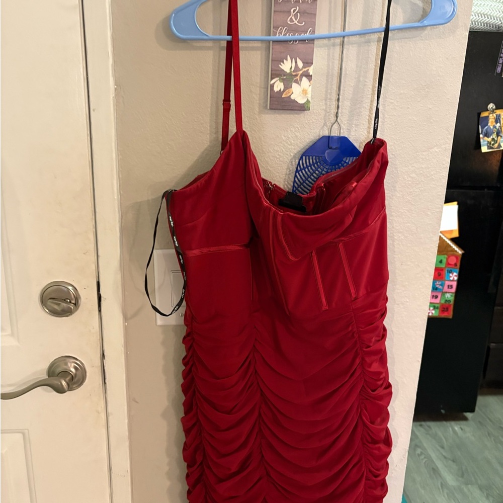 City Chic Red Ruched Cowl Mini Dress
